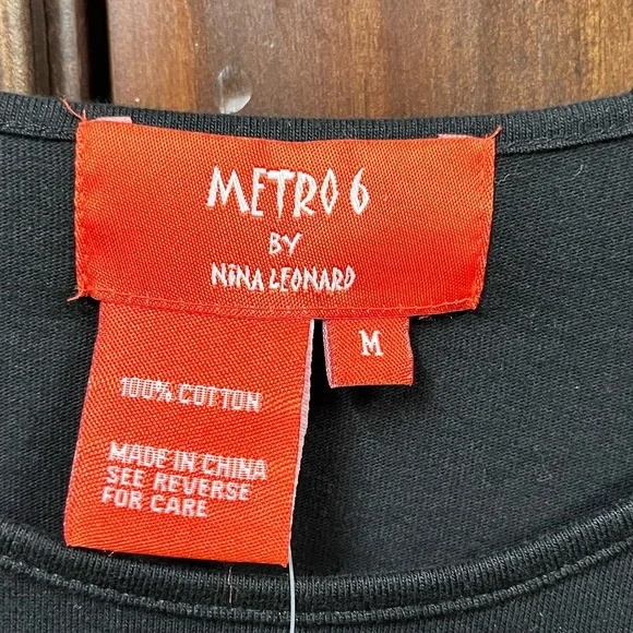 Metro 6 Nina Leonard Black Scoop Neck Floral Jeweled 3/4 Sleeve Top Size Medium - Picture 6 of 8